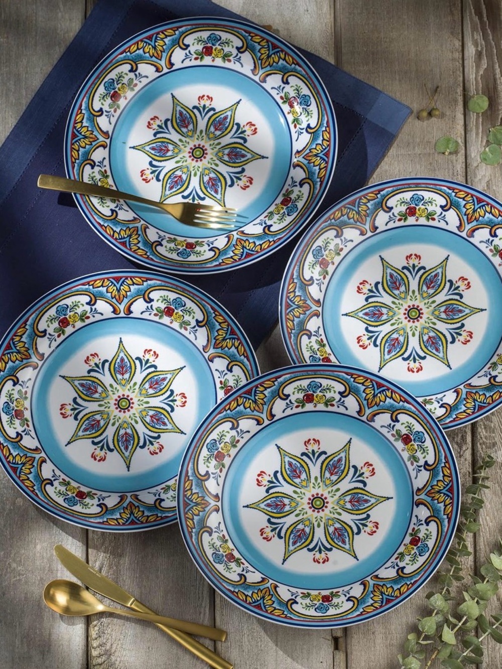 Euro Ceramica Zanzibar Hand Painted Dinner Plates - Set of 3
